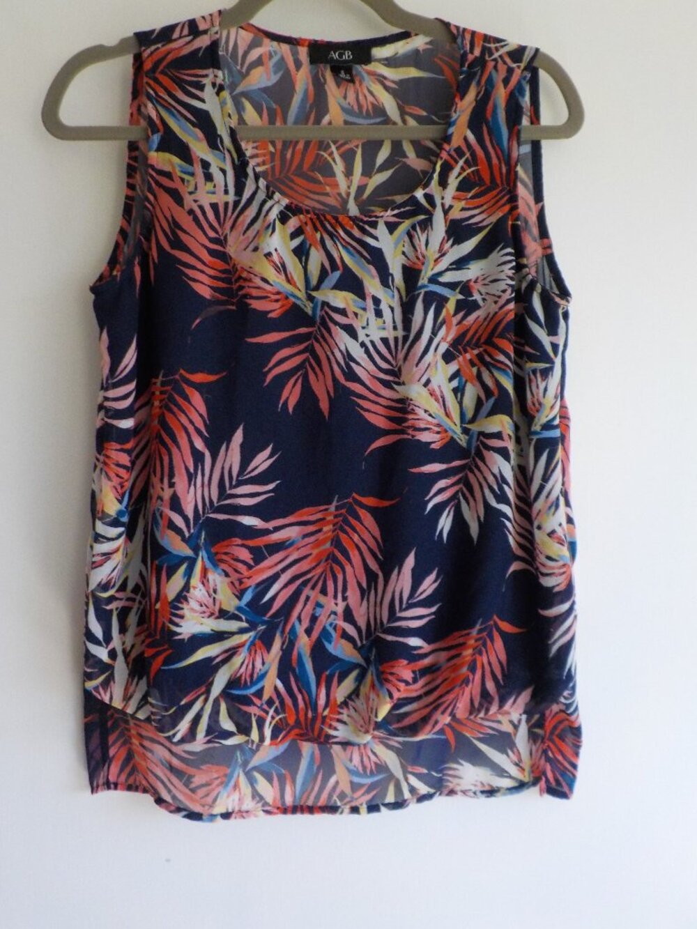 AGB Blouse - Small - Sleeveless Tropical Summer Blue Floral (819)